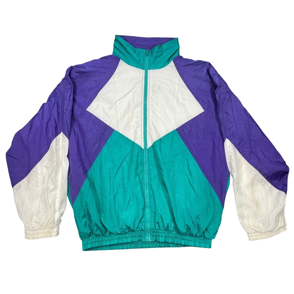 Vintage Pro Spirit Teal Purple Colorblock Vintage Windbreaker Jacket Mens Large